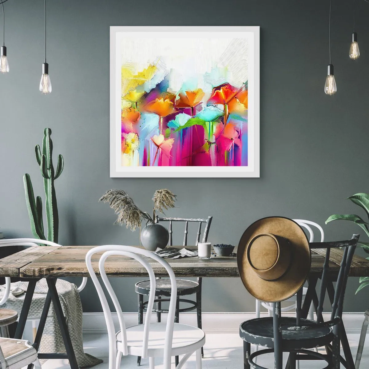 Poster in cornice bianca - L'arcobaleno è fiorito - 40x40 cm