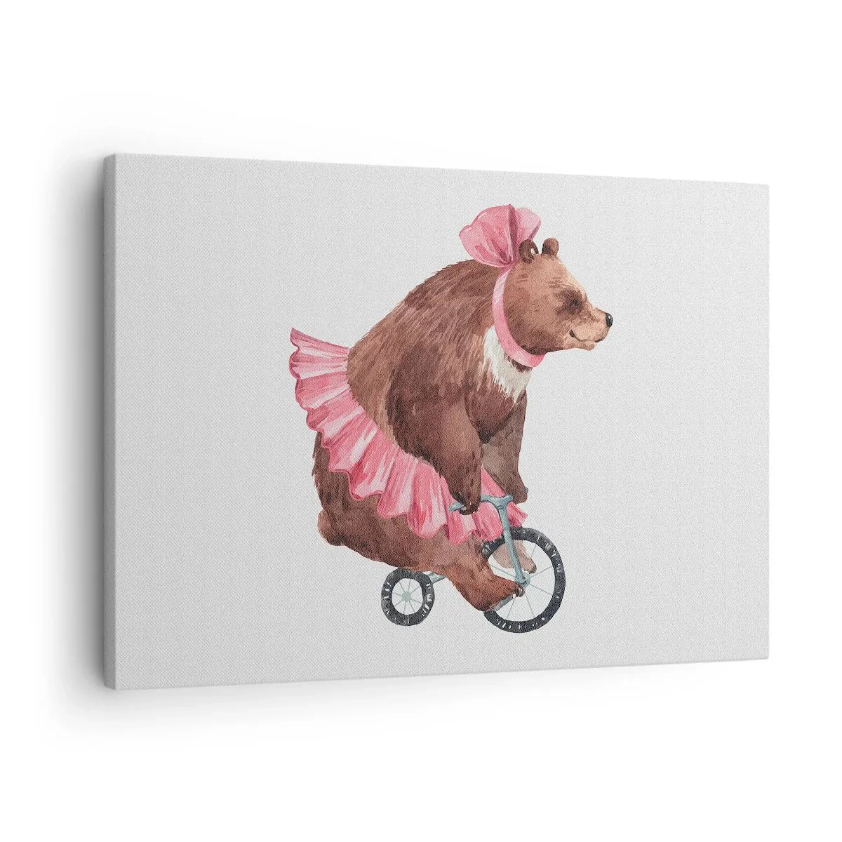 Quadro su tela - Stampe su Tela - Un orsacchiotto con una gonna rosa su una bicicletta in stile retrò - 70x50cm - Evviva il circo! - Decorazione murale moderna per soggiorno e camera da letto ARTTOR