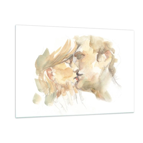 Quadro su vetro - Dipinto ad acquerello romantico raffigurante il bacio di due innamorati - 120x80cm - Sarà l'anima gemella? - Decorazione murale moderna per soggiorno e camera da letto ARTTOR