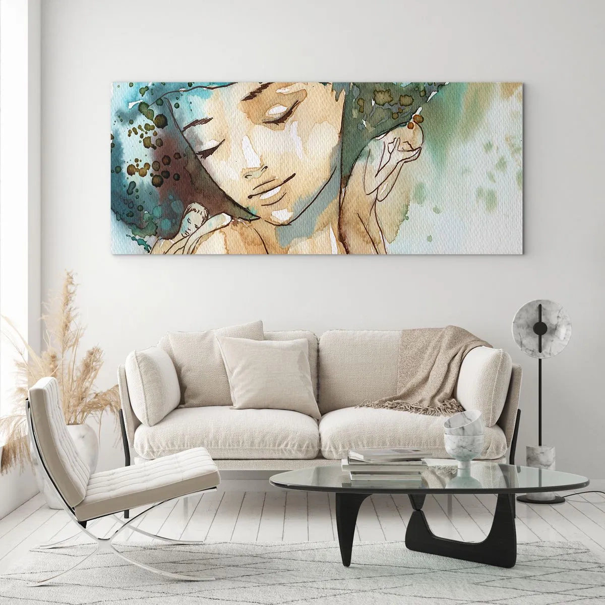 Quadro su vetro - Lady in blue - 90x30 cm