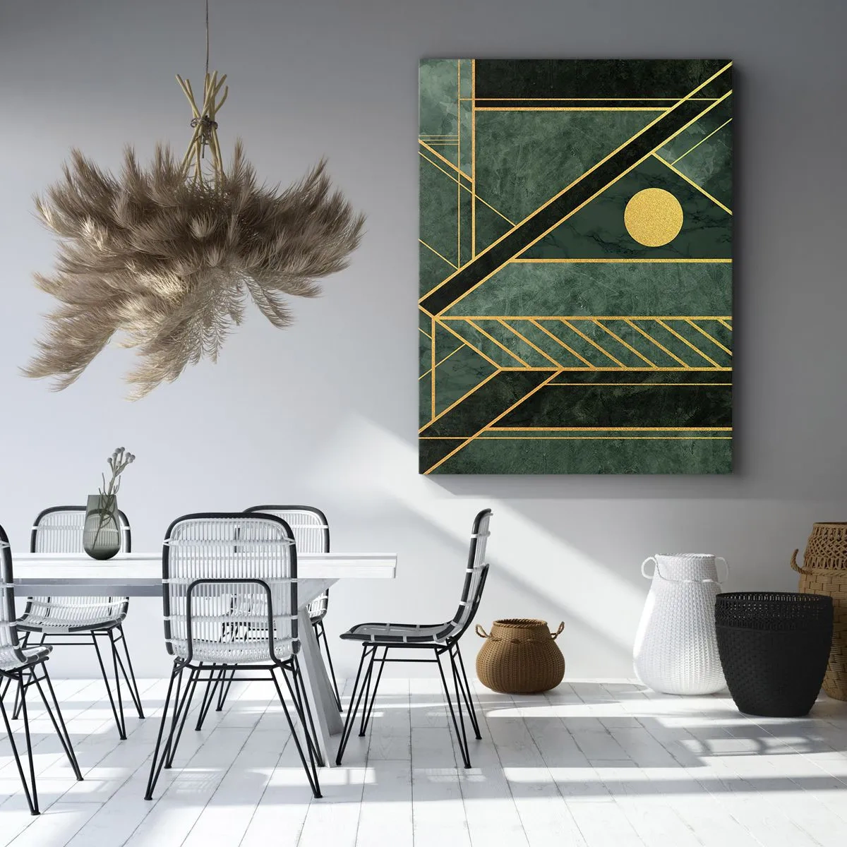 Quadro su tela - Stampe su Tela - Dinamica di oro e azzurro - 55x100 cm