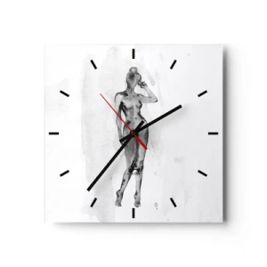 Orologio da parete - Orologio in Vetro - Schizzo della silhouette di una donna in tonalità di grigio - 30x30cm - Studio di ideale di bellezza - Decorazione murale moderna per soggiorno e camera da letto ARTTOR