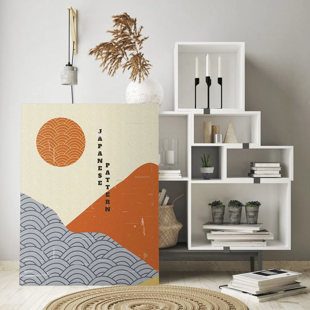 Quadro su vetro - Motivi giapponesi con montagne, sole e stile minimalista - 70x100cm - Spirito giapponese - Decorazione murale moderna per soggiorno e camera da letto ARTTOR