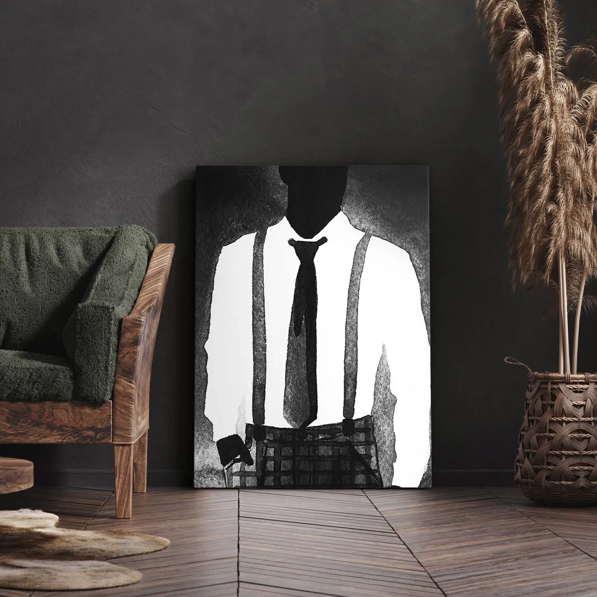 Quadro su tela - Stampe su Tela - Personaggi in stile noir, eleganza in bianco e nero e mistero - 50x70cm - Atmosfera noir - Decorazione murale moderna per soggiorno e camera da letto ARTTOR