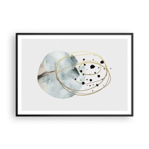 Poster in cornice nera - Astrazione minimalista con motivo geometrico e linee dorate - 100x70cm - Nell'abbraccio dello spazio - Decorazione murale moderna per soggiorno e camera da letto ARTTOR