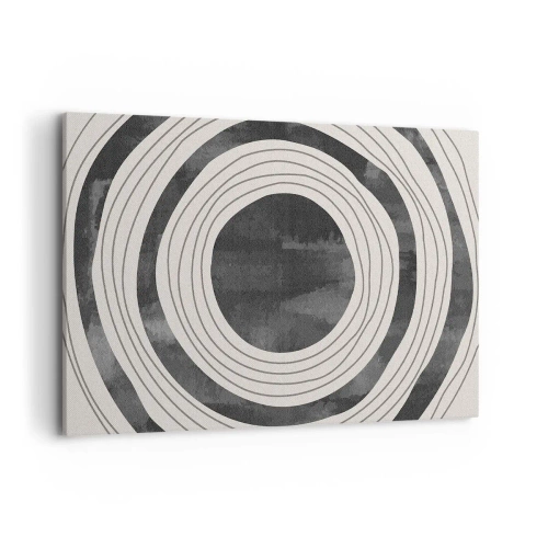 Quadro su tela - Stampe su Tela - Cerchi concentrici bianchi e neri su sfondo chiaro - 120x80cm - Proprio al centro - Decorazione murale moderna per soggiorno e camera da letto ARTTOR