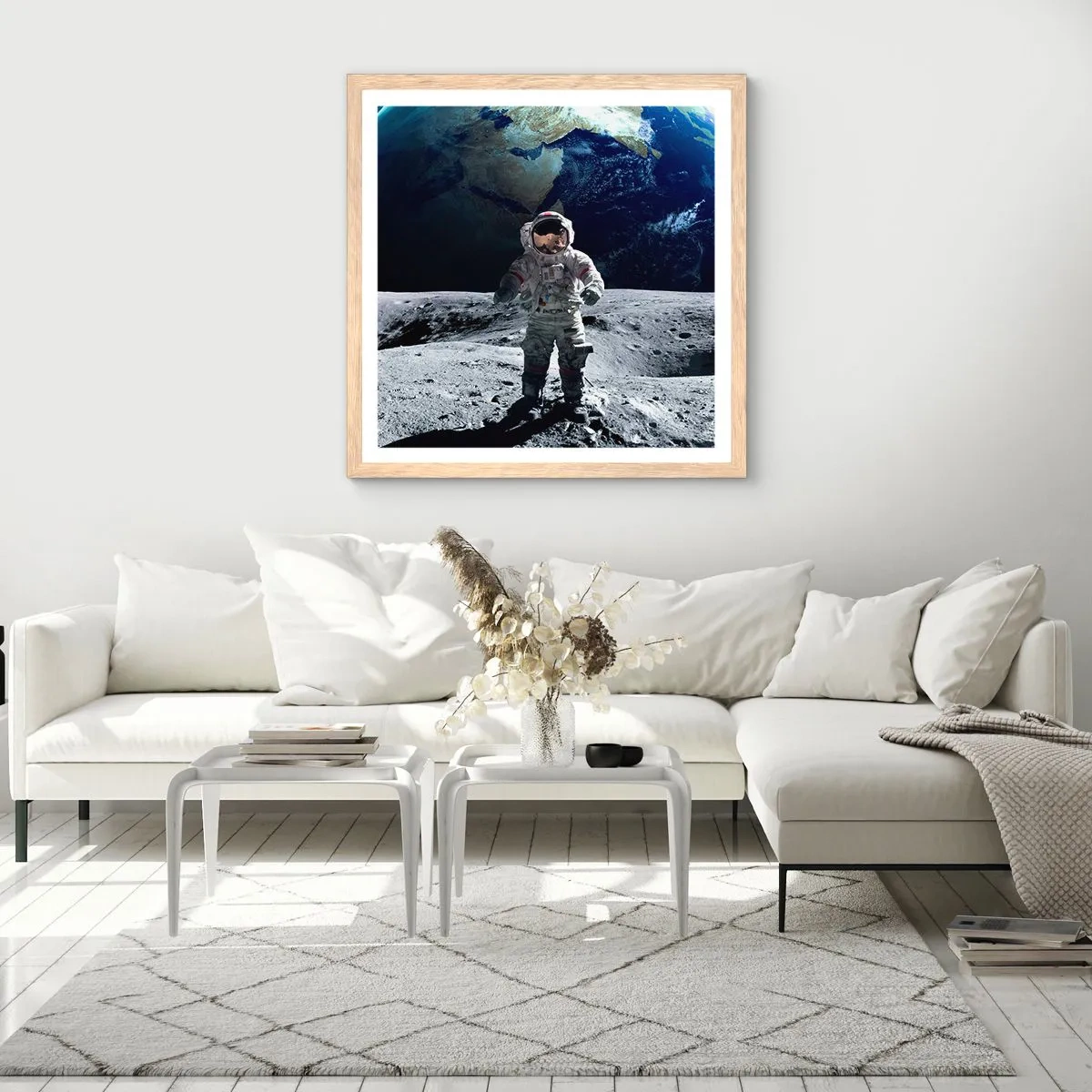 Poster in cornice rovere chiaro - Saluti dalla luna - 40x40 cm