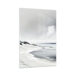 Quadro su vetro - Una spiaggia dalle tenui tonalità di grigio e blu - 70x100cm - Insieme da sempre - Decorazione murale moderna per soggiorno e camera da letto ARTTOR