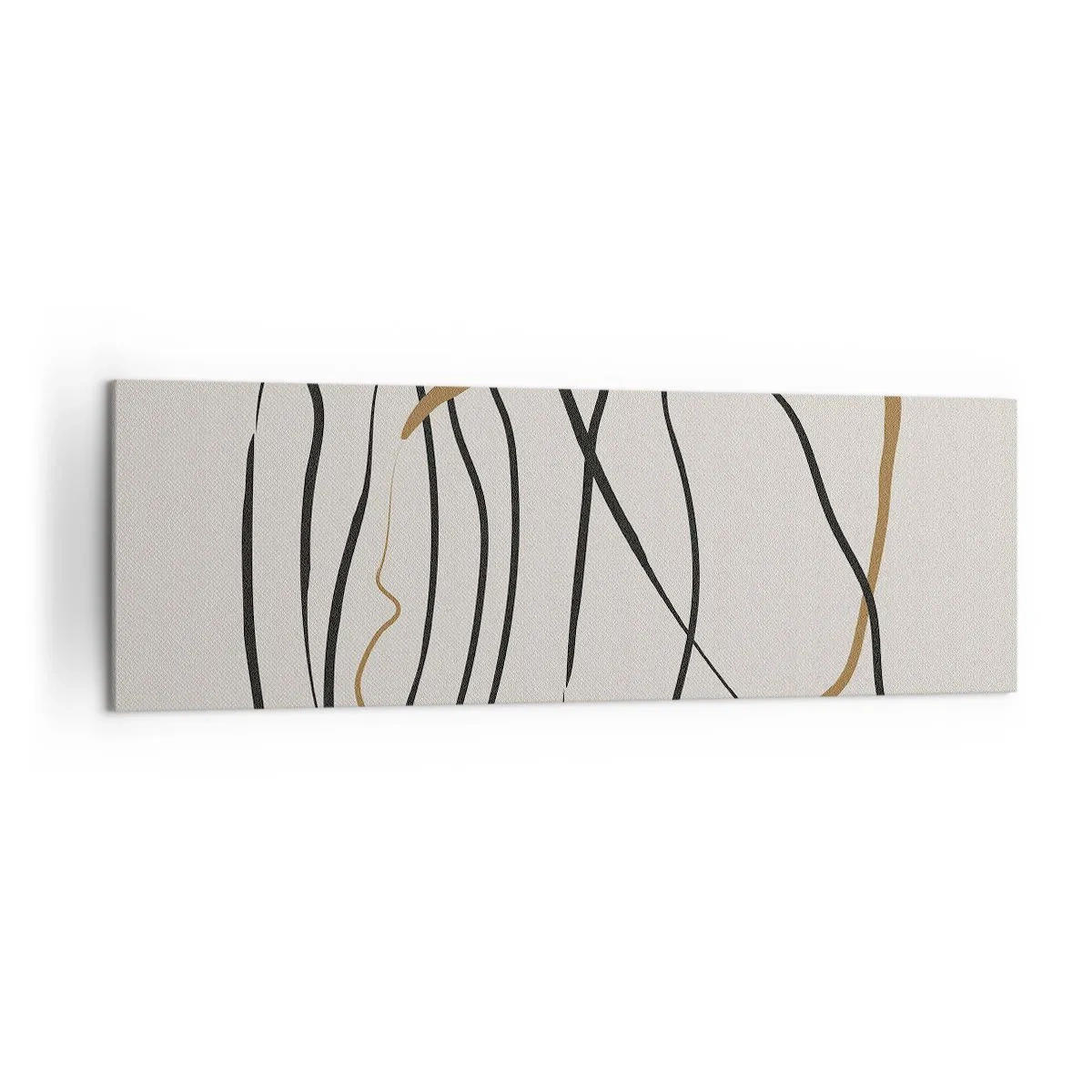 Quadro su tela - Stampe su Tela - Linee artistiche in nero e oro su uno sfondo chiaro - 160x50cm - Composizione: danza intricata - Decorazione murale moderna per soggiorno e camera da letto ARTTOR