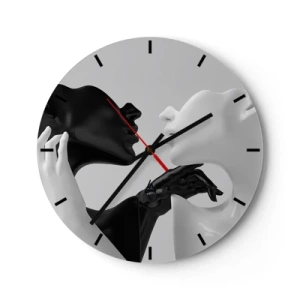 Orologio da parete - Orologio in Vetro - Un paio di volti e mani in bianco e nero in un primo piano. - 30x30cm - Desiderio - attrazione - Decorazione murale moderna per soggiorno, cucina e camera da letto ARTTOR