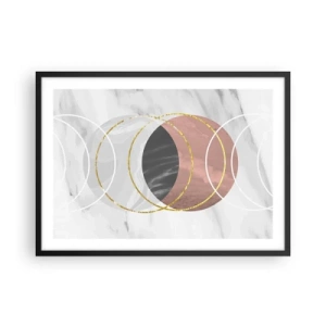 Poster in cornice nera - Composizione geometrica astratta con cerchi e dettagli metallici - 70x50cm - La musica delle sfere - Decorazione murale moderna per soggiorno e camera da letto ARTTOR