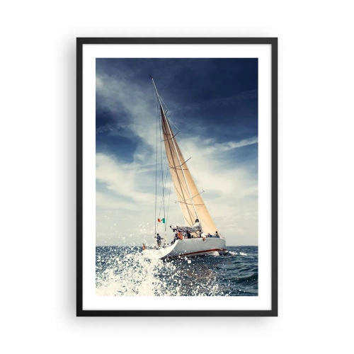 Poster in cornice nera - Una barca a vela in alto mare sotto un cielo azzurro - 50x70cm - Non ci raggiungeranno! - Decorazione murale moderna per soggiorno e camera da letto ARTTOR