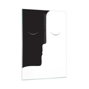 Quadro su vetro - Volti minimalisti in bianco e nero che formano un'unità - 50x70cm - Unità degli opposti - Decorazione murale moderna per soggiorno e camera da letto ARTTOR