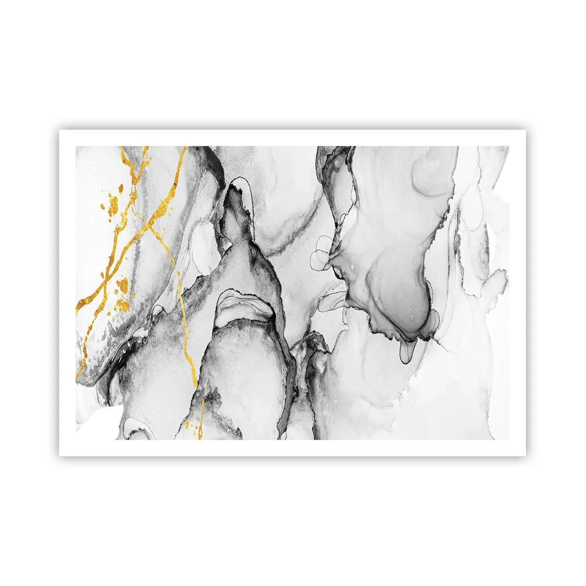 Poster - Motivi astratti in bianco e nero con accenti dorati - 100x70cm - Composizione con motivo d'oro - Decorazione murale moderna per soggiorno e camera da letto ARTTOR