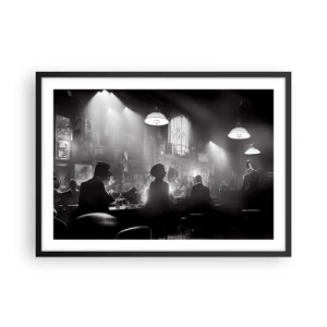 Poster in cornice nera - Scena dei locali notturni jazz in bianco e nero - 70x50cm - Nell'atmosfera jazz - Decorazione murale moderna per soggiorno e camera da letto ARTTOR