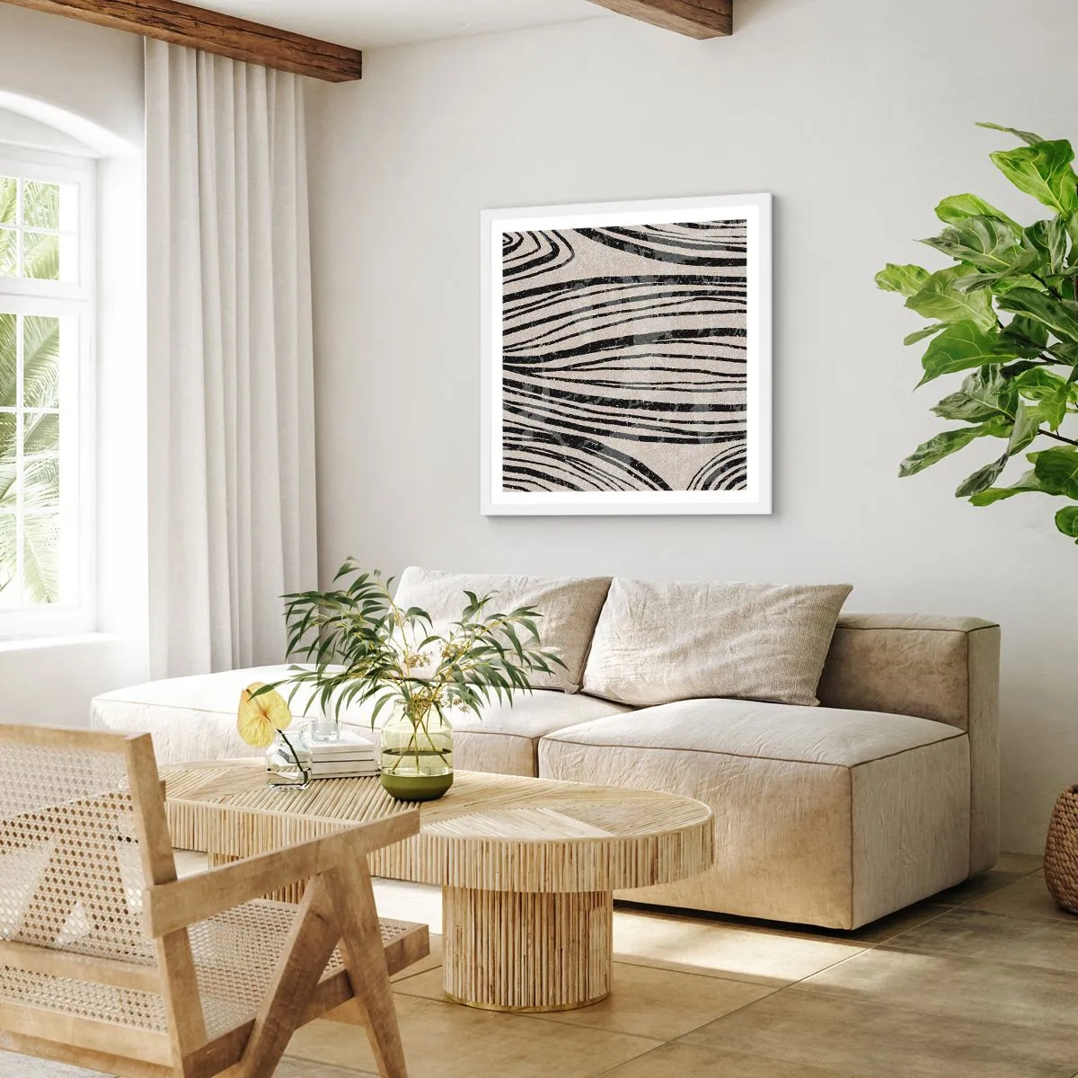 Poster in cornice bianca - Una palude di linee - 50x50 cm