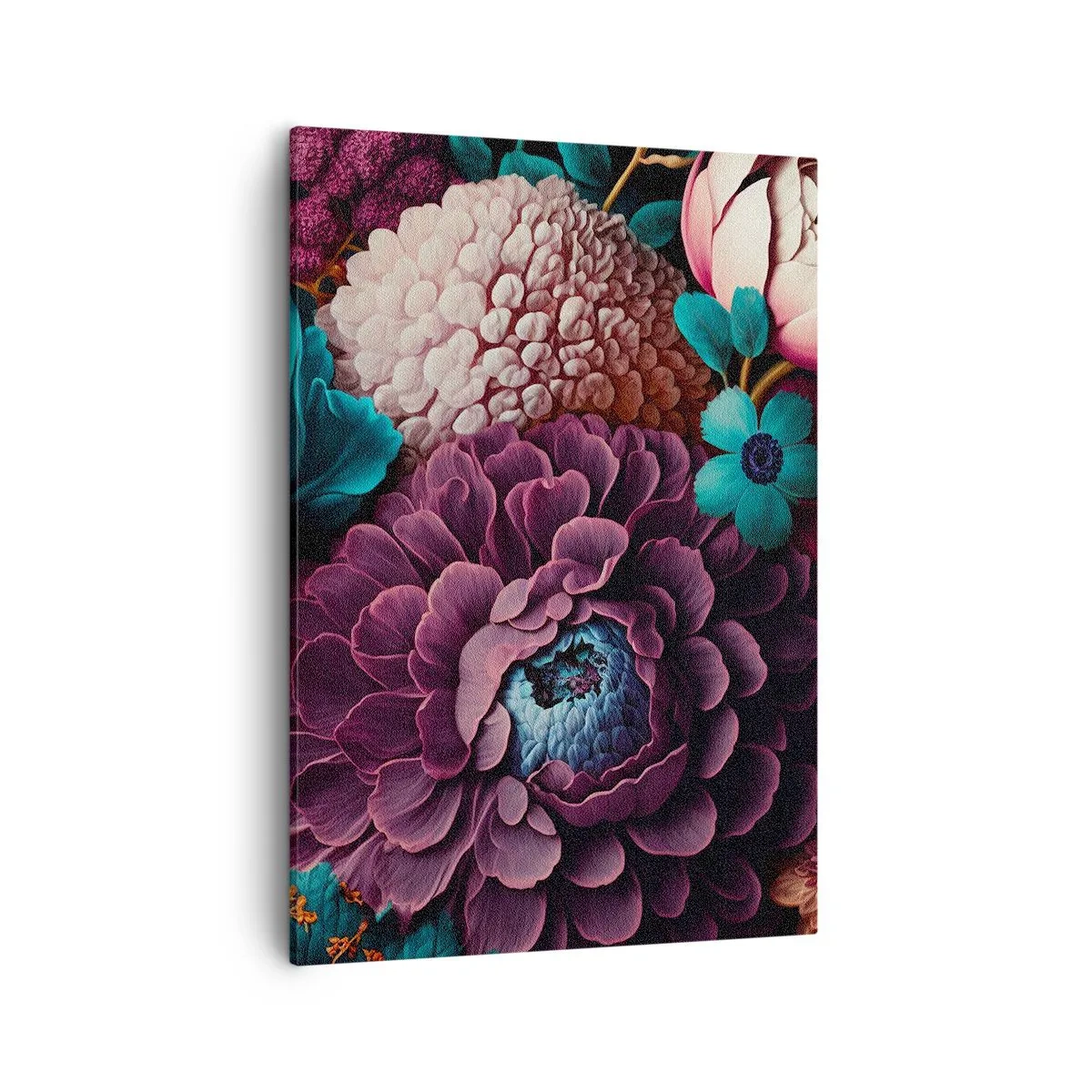 Quadro su tela - Stampe su Tela - Un mazzo di fiori dai colori intensi su uno sfondo scuro - 50x70cm - Ricchezza della natura - Decorazione murale moderna per soggiorno e camera da letto ARTTOR