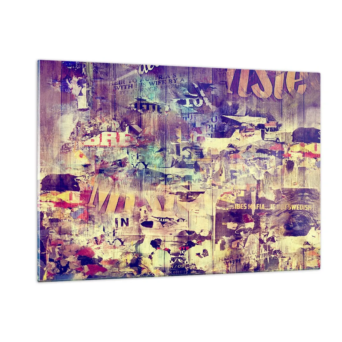 Quadro su vetro - Composizione astratta con texture urbane e graffiti - 120x80cm - E questo resterà - Decorazione murale moderna per soggiorno e camera da letto ARTTOR