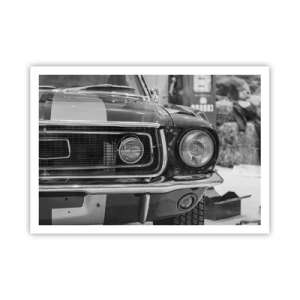 Poster - Cofano di un'auto classica in bianco e nero - 100x70cm - A rotta di collo - Decorazione murale moderna per soggiorno e camera da letto ARTTOR
