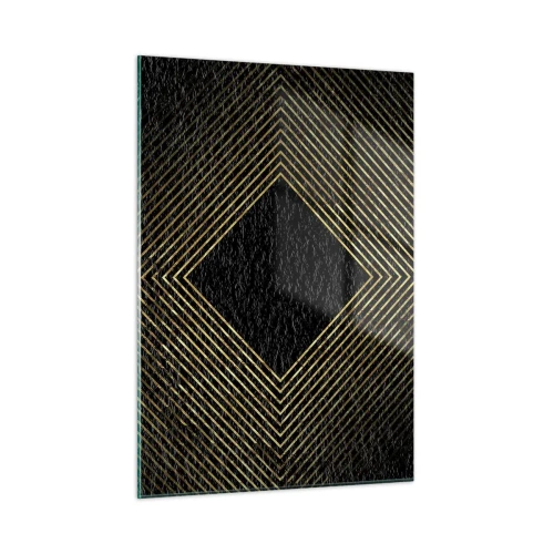 Quadro su vetro - Diamante in oro con linee geometriche su sfondo nero - 50x70cm - Geometria in stile glamour - Decorazione murale moderna per soggiorno e camera da letto ARTTOR