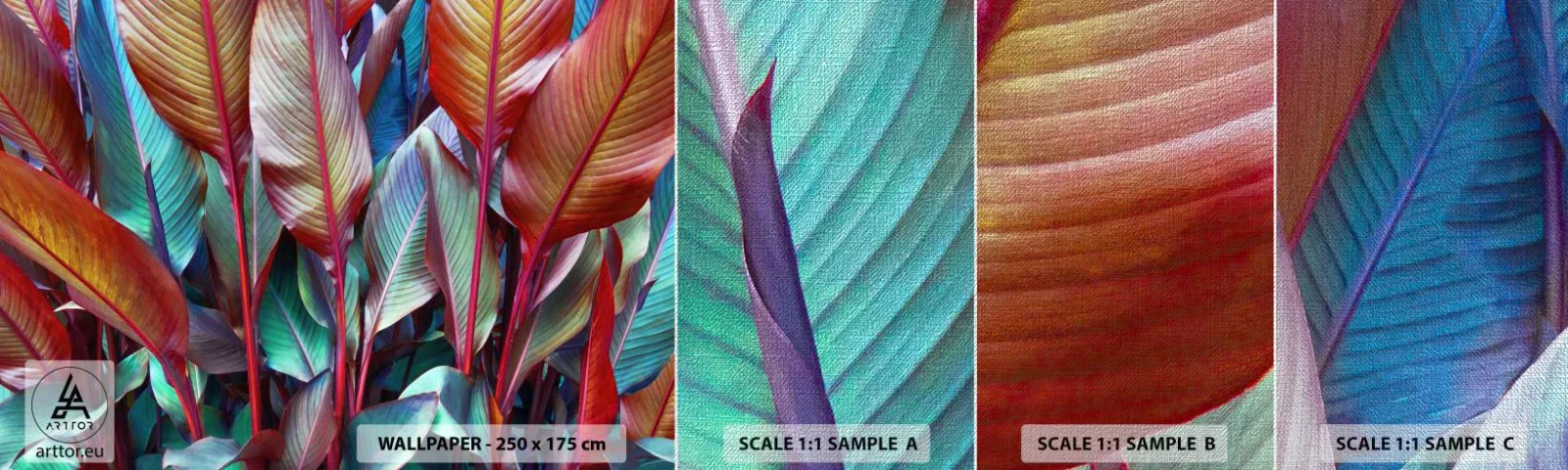 Campione di Fotomurale Premium Canvas - Selva colorata - Foglie, Botanica, Boho - 100x30 cm