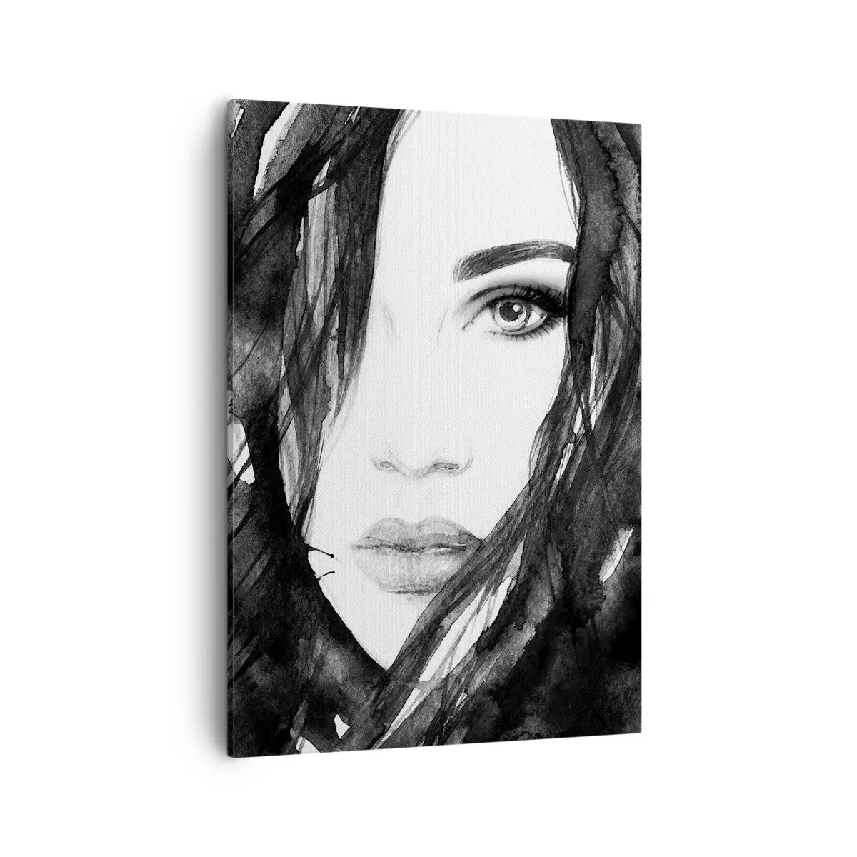 Quadro su tela - Stampe su Tela - Ritratto di donna in acquerello bianco e nero - 50x70cm - Ritratto di donna in bianco e nero - Decorazione murale moderna per soggiorno e camera da letto ARTTOR