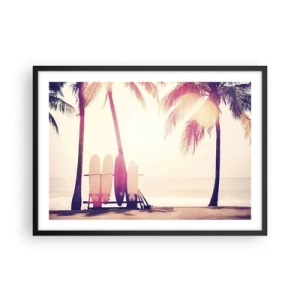 Poster in cornice nera - Palme e tavole da surf sulla spiaggia sotto il sole - 70x50cm - Sarà un giorno fantastico - Decorazione murale moderna per soggiorno e camera da letto ARTTOR