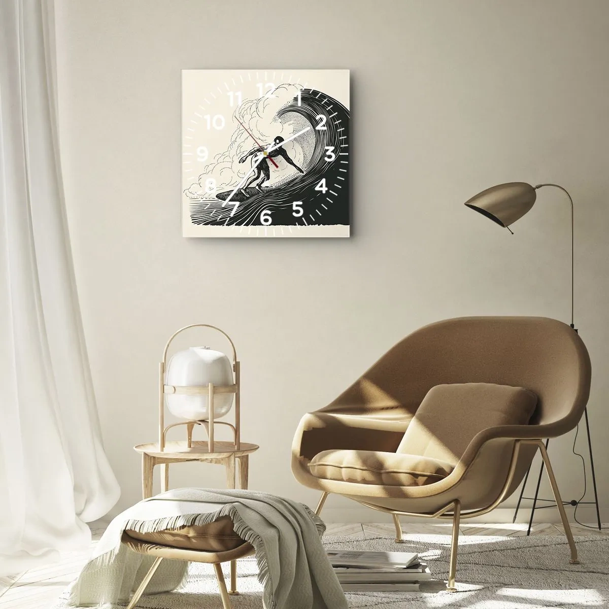 Orologio da parete - Orologio in Vetro - Il re delle onde - 30x30 cm