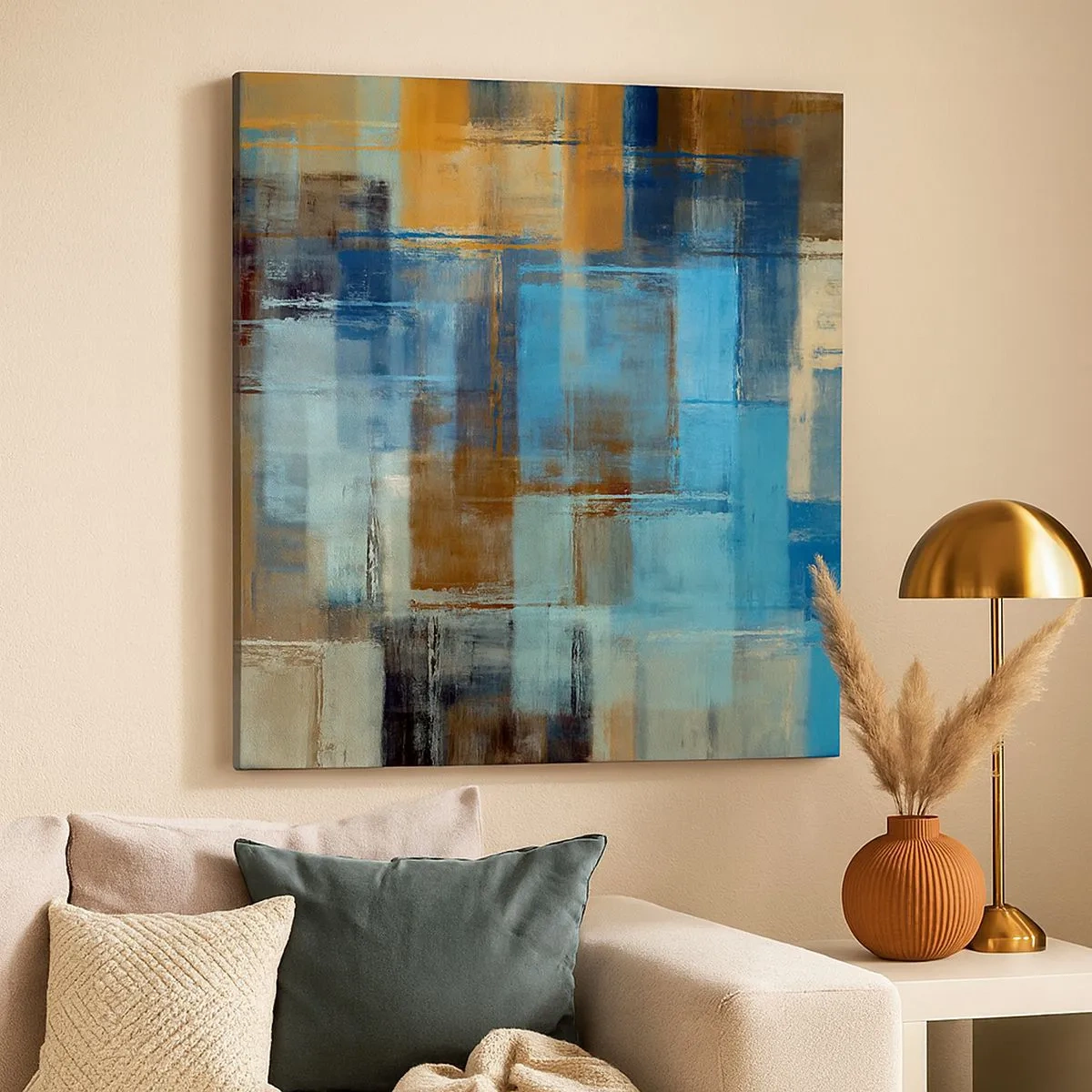 Quadro su tela - Stampe su Tela - Attraverso la tenda blu - 30x30 cm