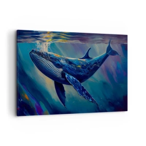 Quadro su tela - Stampe su Tela - Una balena nelle profondità dell'oceano dai colori luminosi - 120x80cm - Benvenuti nel mio mondo - Decorazione murale moderna per soggiorno e camera da letto ARTTOR