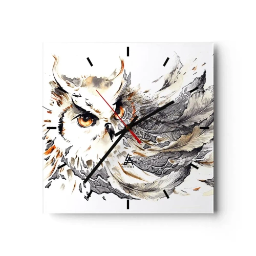 Orologio da parete - Orologio in Vetro - Un gufo con piume mistiche in una forma artistica di acquerello - 30x30cm - Giunta dal mondo della magia - Decorazione murale moderna per soggiorno e camera da letto ARTTOR
