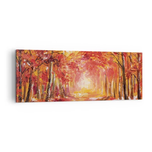 Quadro su tela - Stampe su Tela - Foresta autunnale nei toni del rame e dell'oro - 140x50cm - Foresta di rame - Decorazione murale moderna per soggiorno e camera da letto ARTTOR