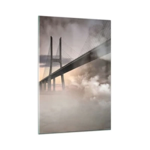 Quadro su vetro - Un ponte sopra un fiume circondato dalla nebbia al mattino - 80x120cm - Sul fiume che non c'è - Decorazione murale moderna per soggiorno e camera da letto ARTTOR