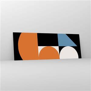 Quadro su vetro - Motivo geometrico con forme colorate su sfondo nero - 140x50cm - Composizione di figure - Decorazione murale moderna per soggiorno e camera da letto ARTTOR