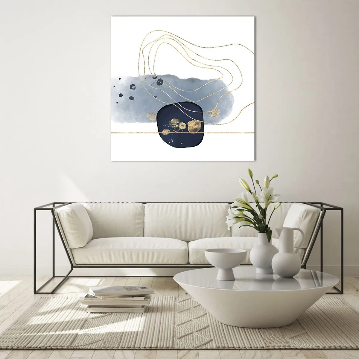 Quadro su vetro - Fantasia blu e oro - 40x40 cm