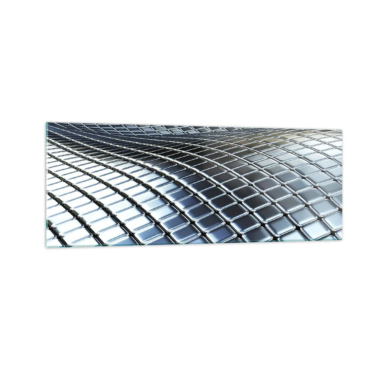 Quadro su vetro - Struttura moderna realizzata con quadrati metallici - 140x50cm - Onda metallica argentea - Decorazione murale moderna per soggiorno e camera da letto ARTTOR