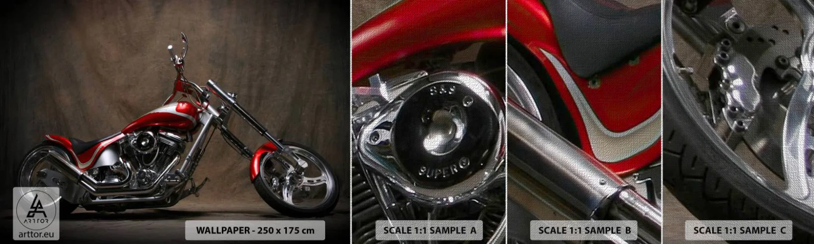 Campione di Fotomurale Premium Canvas - Bellezza in rosso e argento - Moto, Chopper, Settore automobilistico - 100x30 cm