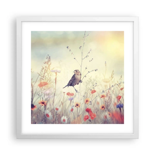 Poster in cornice bianca - Ritratto d'uccello con prato di sfondo - 40x40 cm