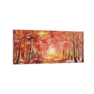 Quadro su vetro - Foresta autunnale nei toni del rame e dell'oro - 120x50cm - Foresta di rame - Decorazione murale moderna per soggiorno e camera da letto ARTTOR