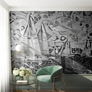 Fotomurali Premium Sand - Vela astratta in bianco e nero - 100x70cm - Tra le onde - Decorazione murale moderna per soggiorno e camera da letto ARTTOR