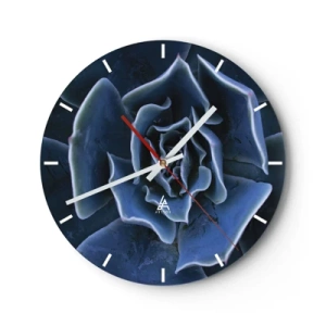Orologio da parete - Orologio in Vetro - Primo piano di una succulenta con foglie blu navy - 30x30cm - Fiore del deserto - Decorazione murale moderna per soggiorno, cucina e camera da letto ARTTOR