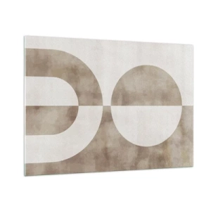 Quadro su vetro - Geometria beige con un semicerchio e un cerchio su uno sfondo orizzontale - 100x70cm - Analogie e differenze - Decorazione murale moderna per soggiorno e camera da letto ARTTOR