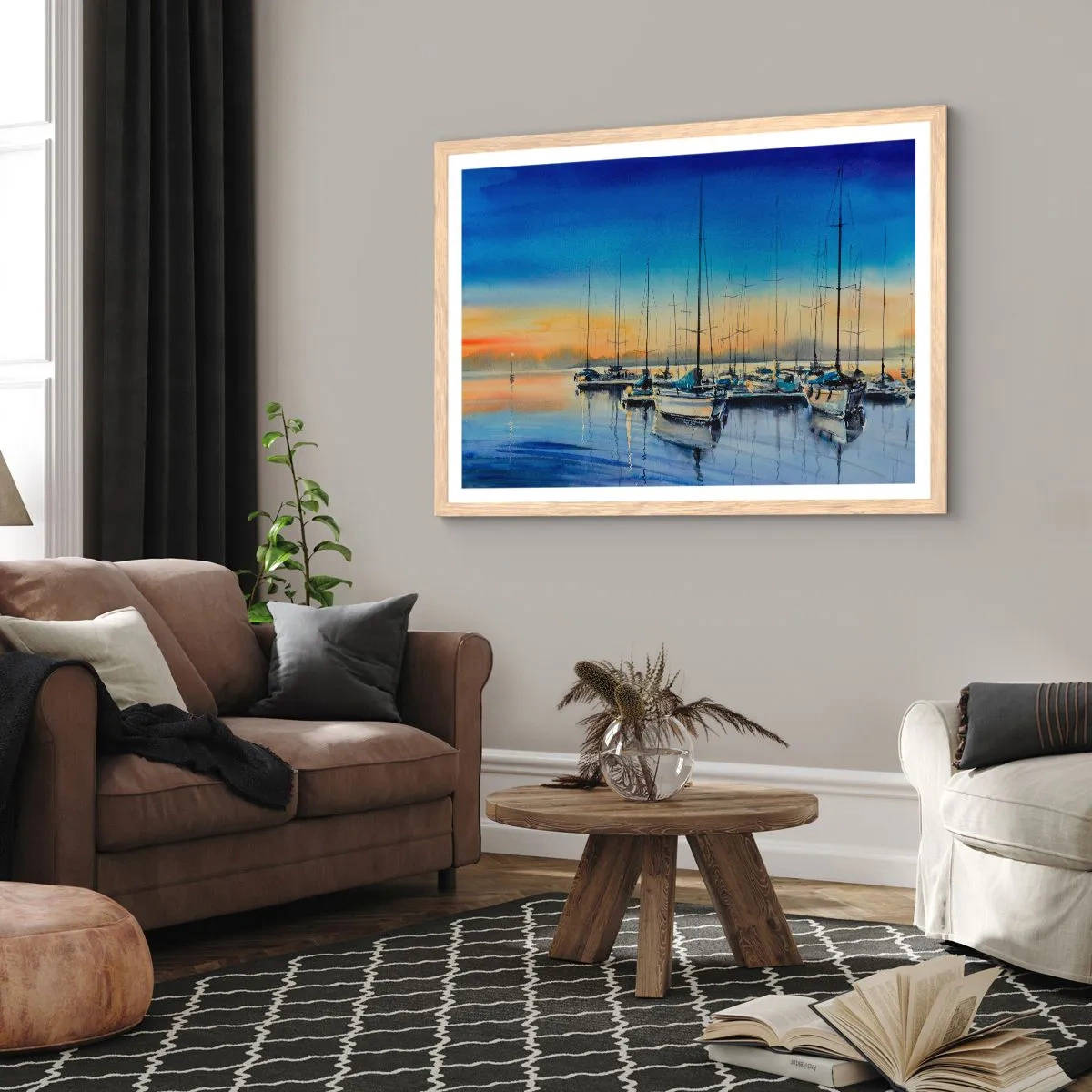 Poster in cornice rovere chiaro - La fine di una buona giornata - 100x70 cm