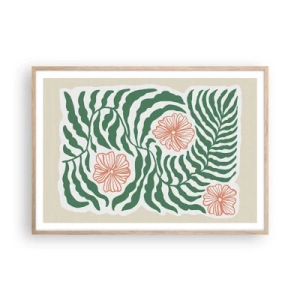 Poster in cornice rovere chiaro - Fioritura nel verde - 100x70 cm