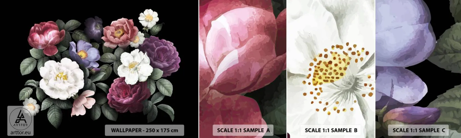 Campione di Fotomurale Adesivo Deluxe Sticker - Dal giardino inglese - Fiori, Mazzo di fiori, Composizione floreale - 100x30 cm