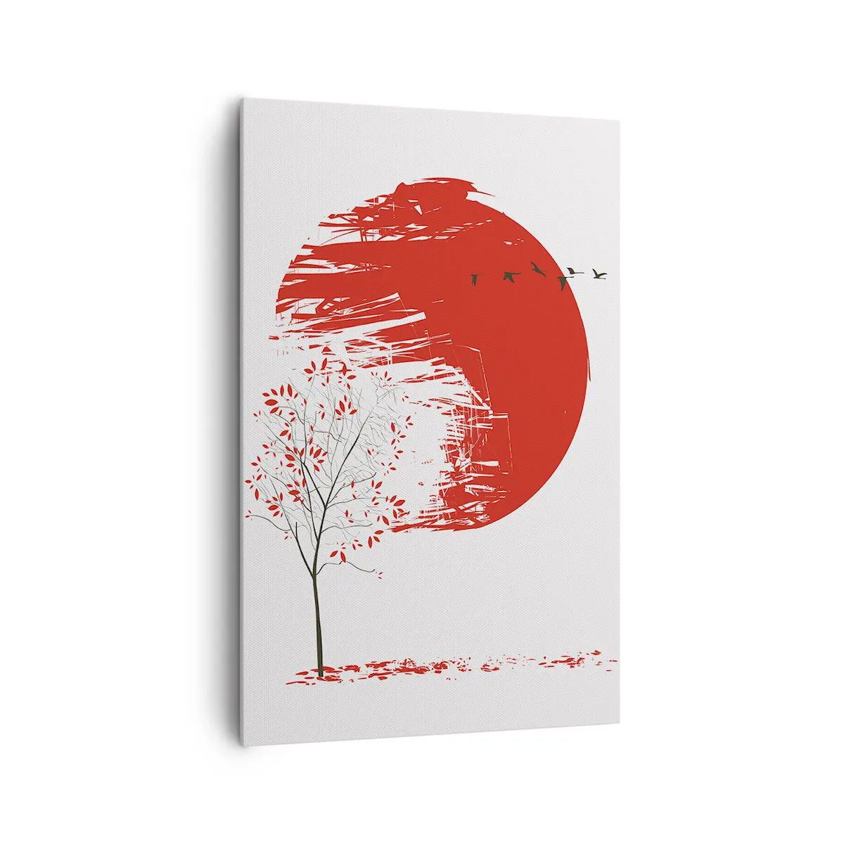 Quadro su tela - Stampe su Tela - Cerchio rosso e albero in stile giapponese - 80x120cm - Conosci questo paese? - Decorazione murale moderna per soggiorno e camera da letto ARTTOR