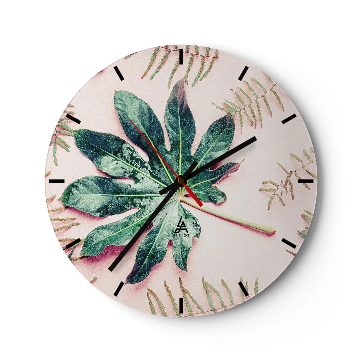 Orologio da parete - Orologio in Vetro - Studio di verde su sfondo rosa - 40x40 cm