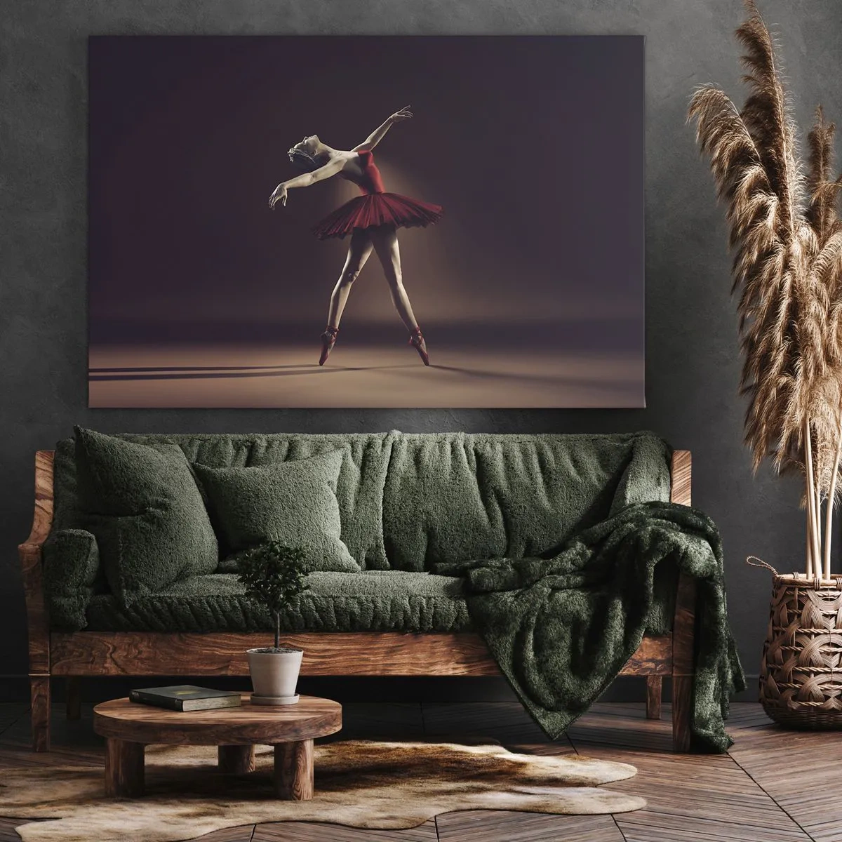 Quadro su tela - Stampe su Tela - Una ballerina in abito rosso sullo sfondo di un palco - 100x70cm - Prima ballerina - Decorazione murale moderna per soggiorno e camera da letto ARTTOR