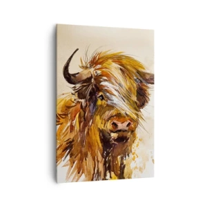 Quadro su tela - Stampe su Tela - Ritratto di un toro in stile acquerello artistico - 70x100cm - L'orgoglio del cacciatore - Decorazione murale moderna per soggiorno e camera da letto ARTTOR