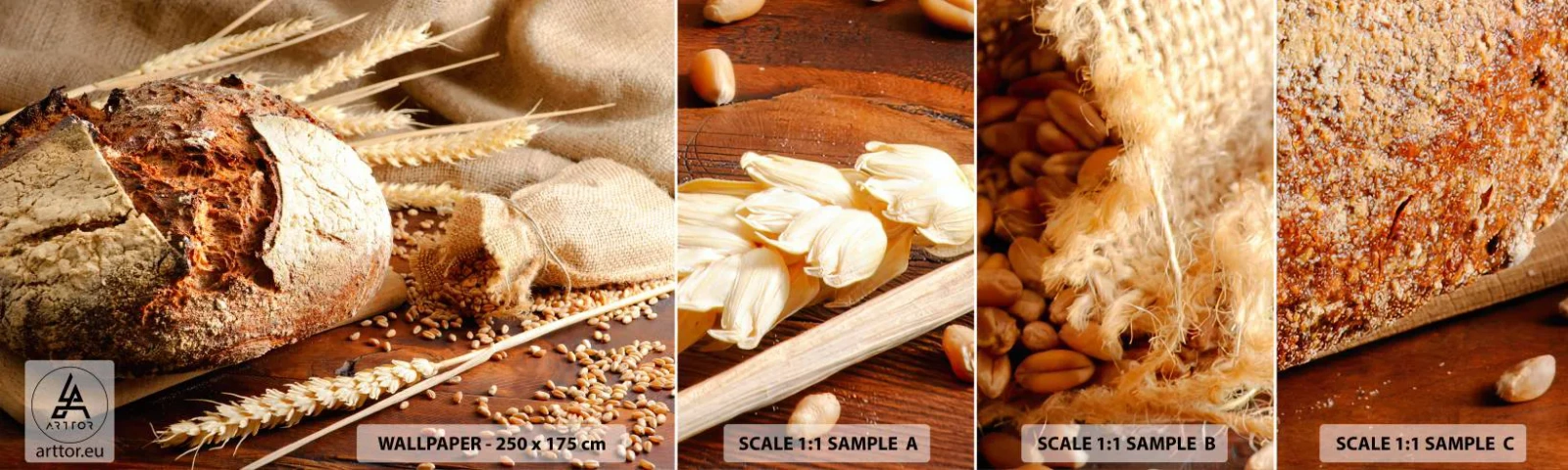 Campione Di Fotomurale Standard Eco - Appetitoso, profumato, croccante - Pane, Chicco di grano, Gastronomia - 100x30 cm